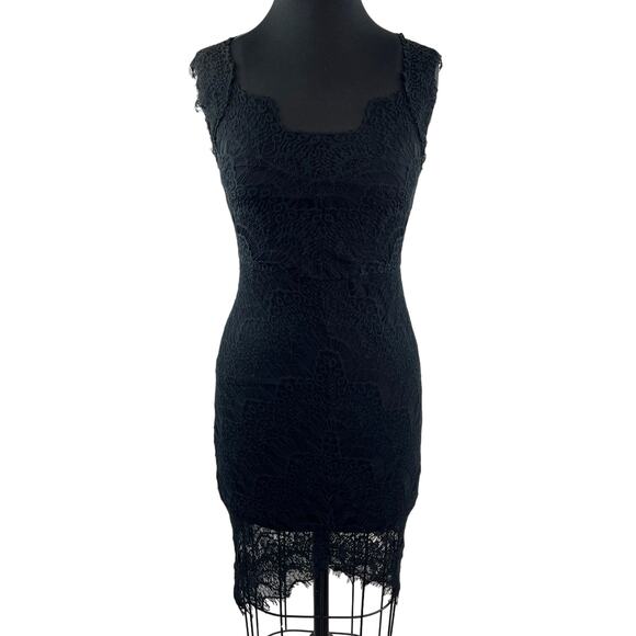 Intimately FREE PEOPLE Black Sheath Dress Cotton Floral Lace Square X-Small NEW - Picture 2 of 12